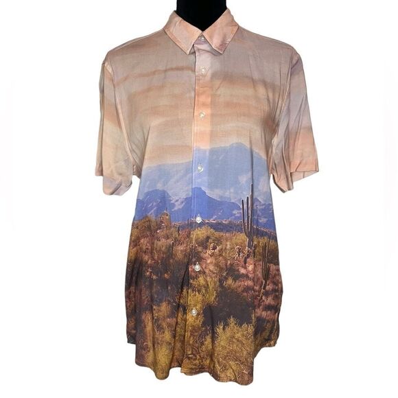NWT GUESS MENS CACTUS DESERT PRINT SHORT SLEEVE BUTTON UP SIZE MEDIUM - Picture 6 of 10